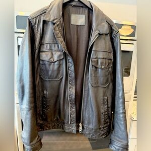 All Saints Black Leather Shirt Jacket